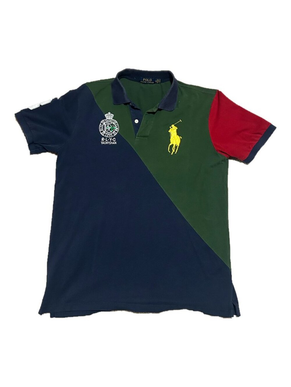 Polo Ralph Lauren RLYC Yachtsman Colorblock Polo Shirt Navy Green Red #3 XL